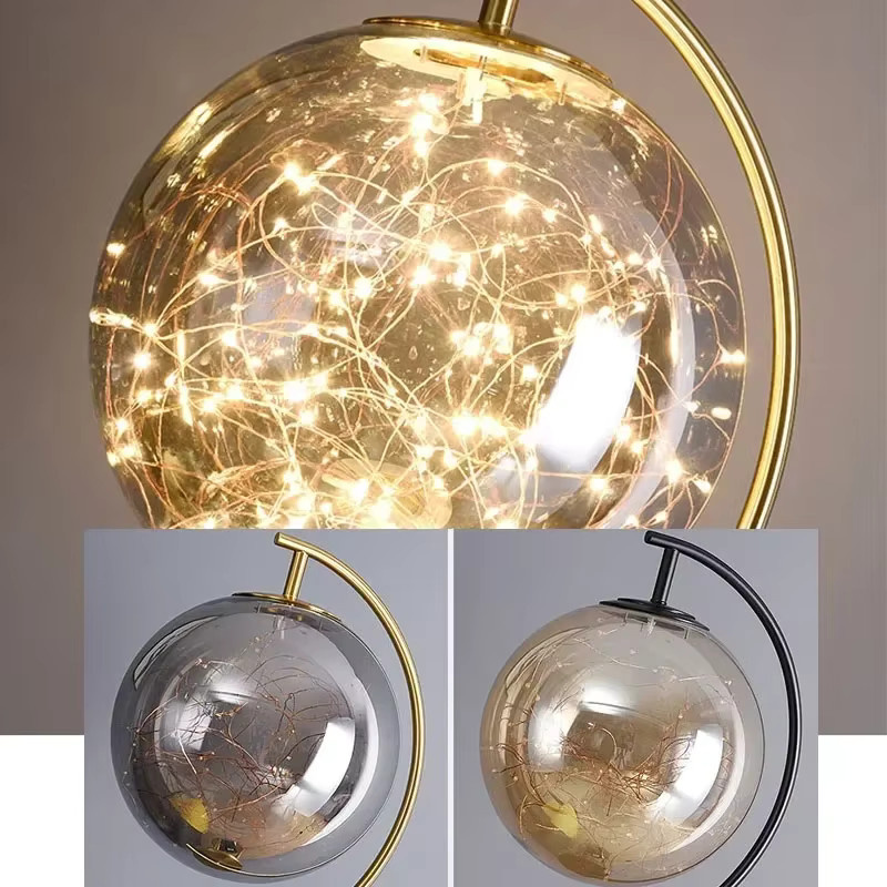 JIANKEXING Nordische LED-Stehlampe mit Glaskugel und Stativ aus Metall und Glas, Transparent, Warmweiß - Bild 3