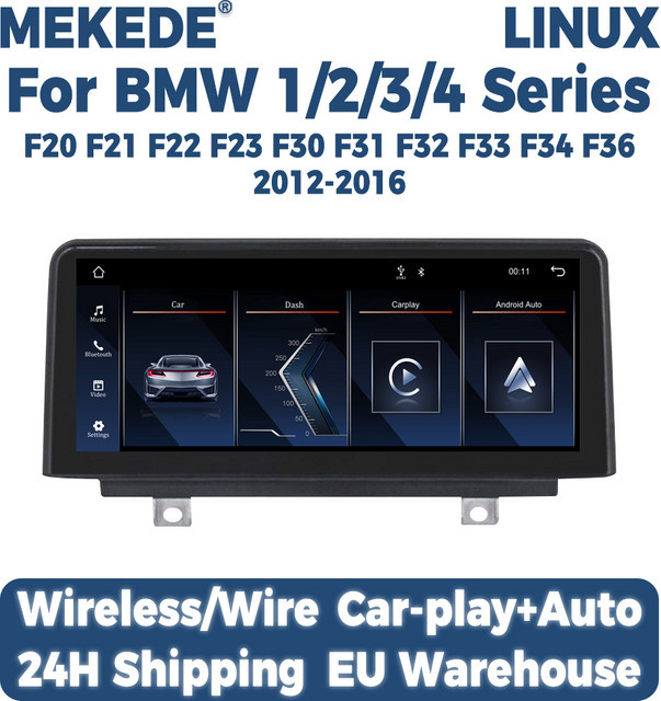 MEKEDE Linux-System Kabelloses CarPlay und Android Auto Autoradio für BMW 1er 2er und 3er 4er Serie in Schwarz mit Wi-Fi und Bluetooth - Bild 1