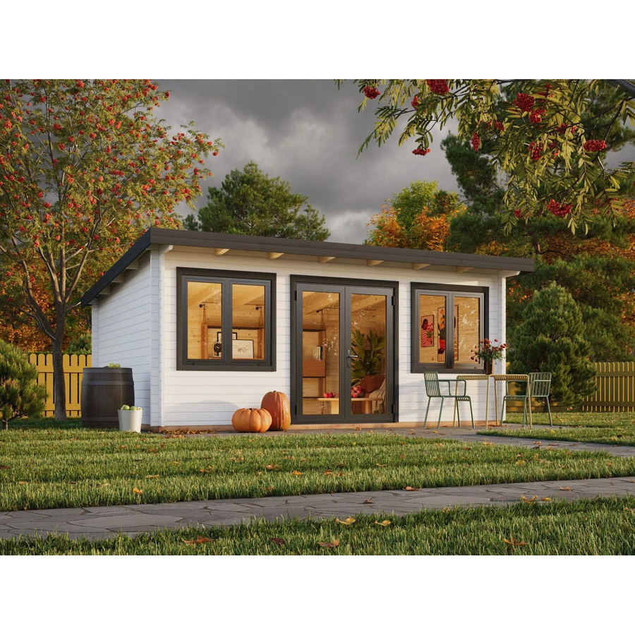 Palmako Holz-Gartenhaus Lisandra in Blockbohlenbauweise mit Pultdach, Weiß, B x T: 550 x 400 cm - Bild 2
