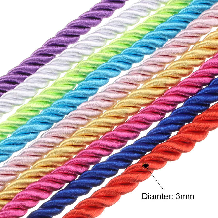 Uxcell Gedrehte Kordelbesatz 3-lagige geflochtene Schnur für Bastelarbeiten und Weihnachtsdekoration, Durchmesser: 3 mm, Länge: 10,06 m, Farben: Rot und Mehrfarbig - Bild 3