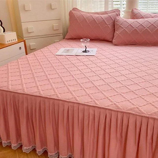 Super Six Bettwäsche-Set aus Baumwollmischung mit Bettvolant und Kissenbezügen in Pink, 90 x 200 cm - Bild 1