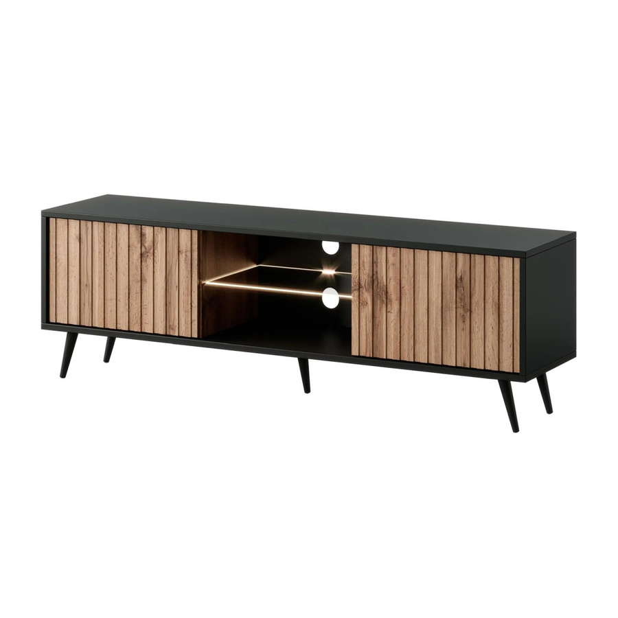 TV-Lowboard Selsey Bello mit LED-Beleuchtung in Schwarz und Wotan Eiche Lamelle, Breite: 135 cm - Bild 2
