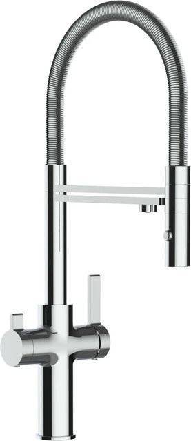 VIZIO 3-Wege Küchenarmatur mit 360° schwenkbarem Auslauf, abnehmbarer 2-Strahl Handbrause und Filterfunktion, verchromt, Silber - Bild 1