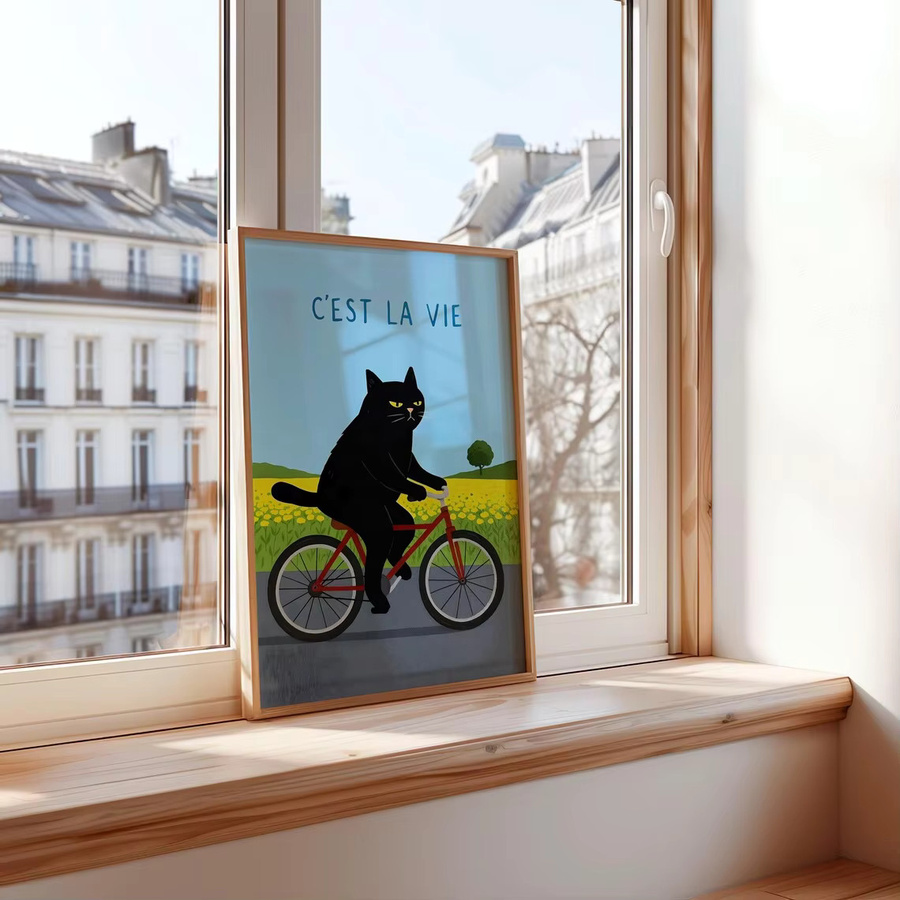 Pop-Art Wandkunst SHENCHEN mit Katzen auf einem Fahrrad in Mehrfarbig als Papierposter - Bild 2