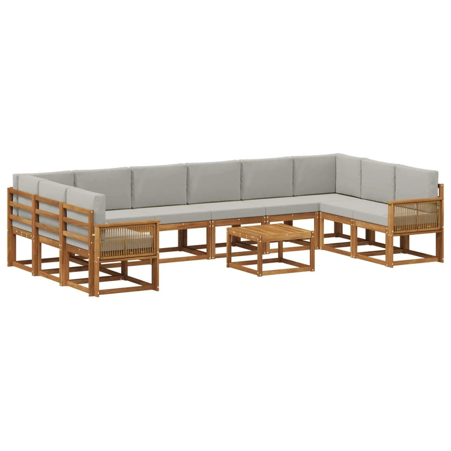 vidaXL Outdoor-Sofagarnitur aus Akazienholz in U-Form mit 11-teiligem Kissen-Set, Farben: Braun und Grau - Bild 2