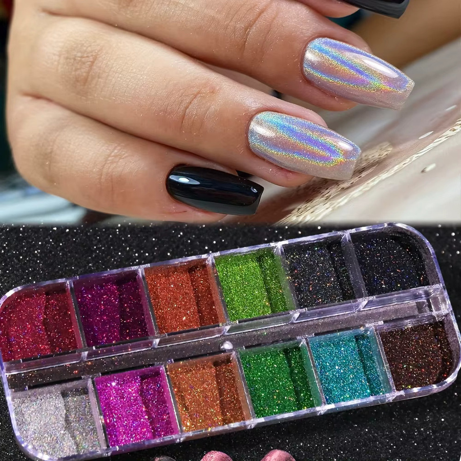 Misscheering Nagelglitter Pulver Set, Holographisch, Silber, Schwarz, Rosa, Chrom - Bild 3