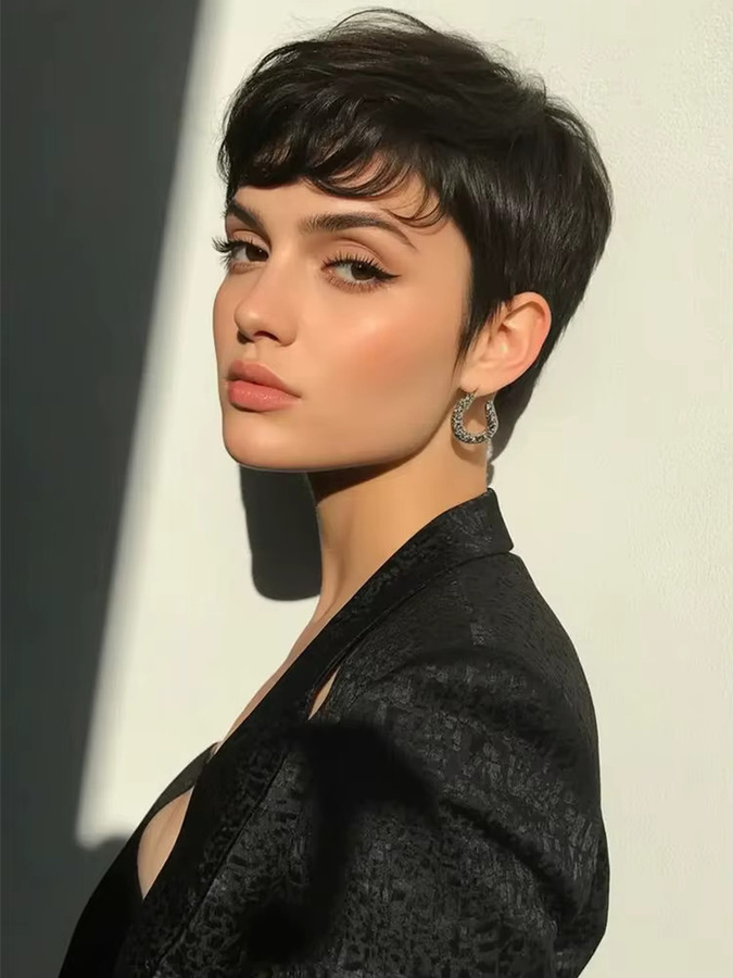 OYM HAIR Damen Perücke, schwarz, kurz, Pixie-Schnitt, Echthaar - Bild 6