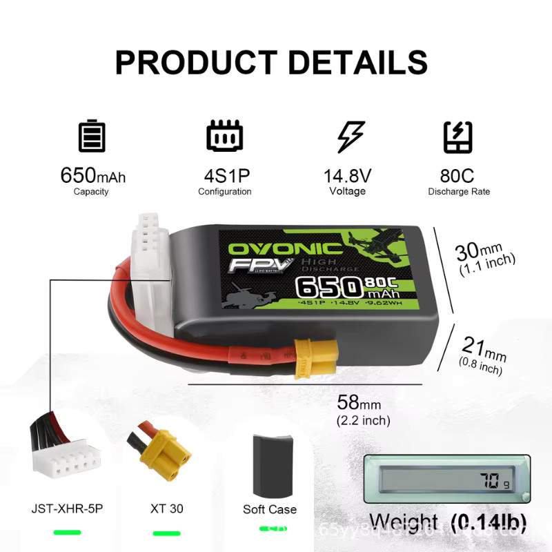 PYLRC Original 80C 650mAh 14,8V LiPo-Akku, 4S-Akku, mit XT30-Stecker - Bild 2