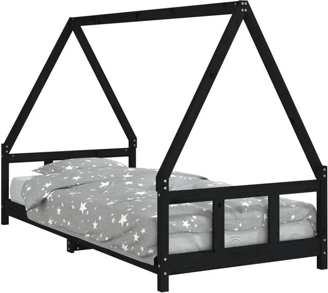 vidaXL Kinderbett Hausrahmen aus massivem Kiefernholz in Schwarz, B/T/H: 90 x 200 cm - Bild 1