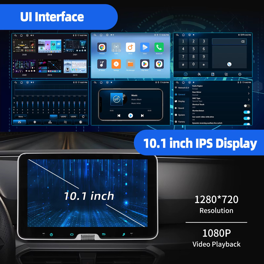 ESSGOO Universal Autoradio mit Android 15, 10.1 Zoll drehbarem Bildschirm, 8 Kern, 6+128GB, 4G, kabelloses CarPlay und Android Auto, GPS, Bluetooth, WiFi, Schwarz - Bild 3