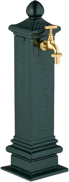 Relaxdays Standbrunnen in Säulenform aus Aluminiumguss und Stahl im Nostalgie-Design, Grün, Höhe: 47 cm, Breite: 14 cm, Tiefe: 18,5 cm - Bild 1