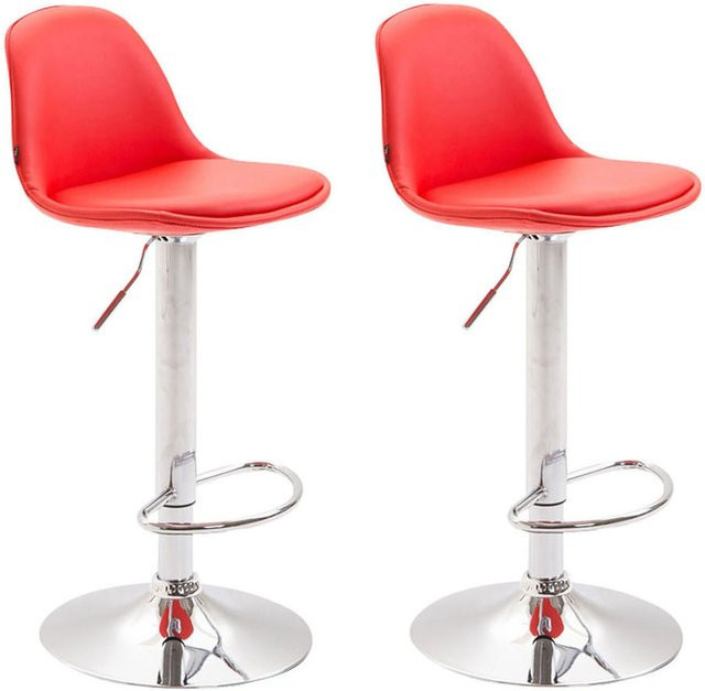 TPFLiving 2er Set Barhocker Kilian mit Metallgestell in Chromoptik und Vollpolsterung aus Kunstleder in Rot - Bild 1