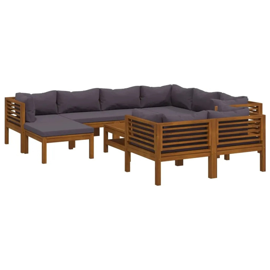 vidaXL 10-tlg. Garten-Lounge-Set aus massivem Akazienholz mit dunkelgrauen Auflagen - Bild 2