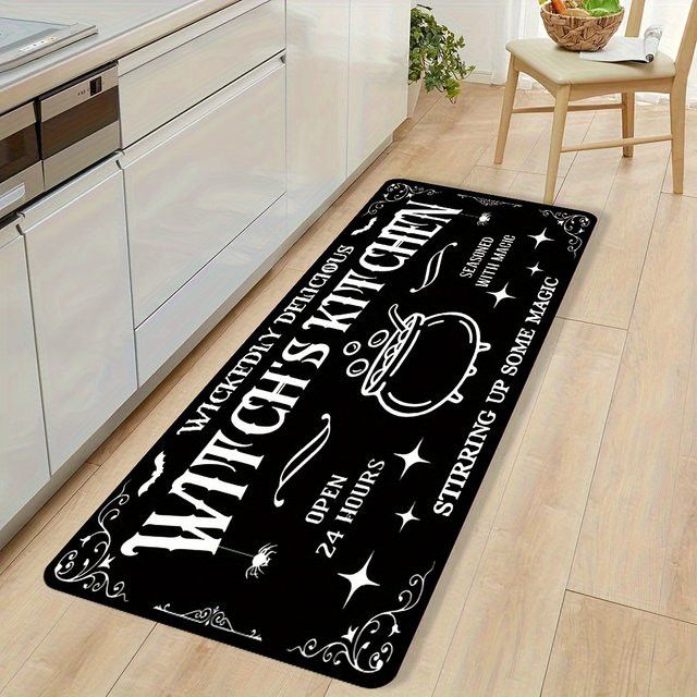 VIKAMA Halloween Bodenmatte mit Hexen-Alphabet in Schwarz für Wohnzimmer, Schlafzimmer und Außenbereich - Bild 1