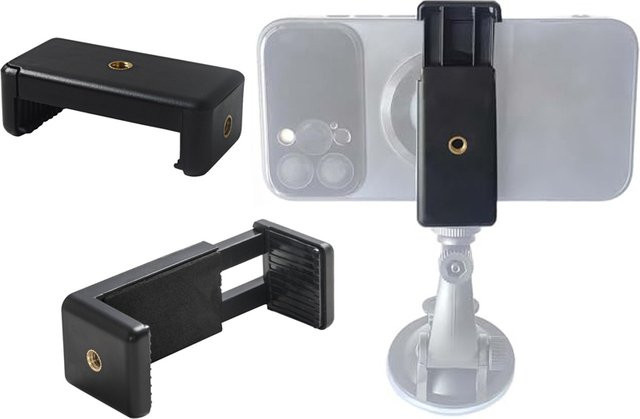DIXSG Handyhalterung mit 1/4-Zoll-Schraubgewinde für iPhone, Samsung, Huawei, Xiaomi und Realme Smartphones in Schwarz - Bild 1