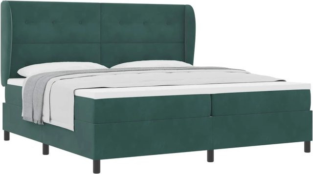 vidaXL Boxspringbett mit Matratze aus Samt in Grün, B/T: 200 x 200 cm - Bild 1
