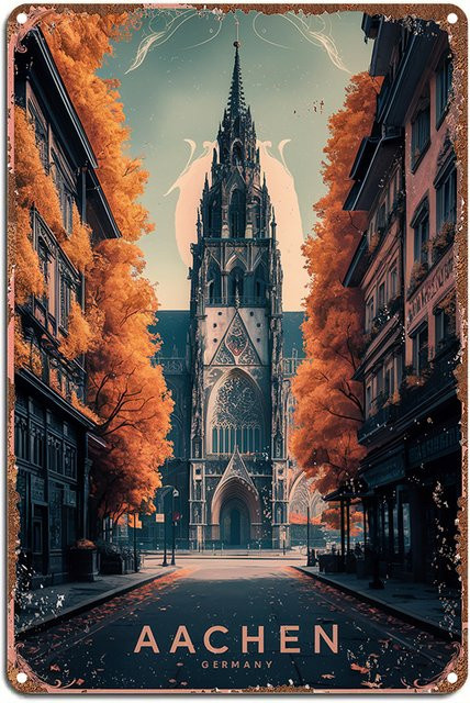 Vintage Metallblechschild Aachen Deutschland Retro Wandkunst aus Aluminium, mehrfarbig - Bild 1