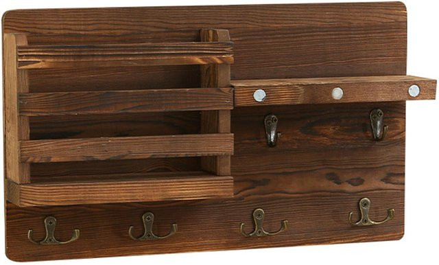 Wandmontierter Brieforganisator aus Massivholz mit Schlüsselhaken von OutsideWorld in Schwarz und Braun im rustikalen Design - Bild 1