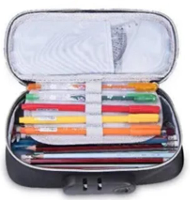 Igeteck Federmäppchen mit Passwortschloss in Grau, 4 Schichten, leichtes Stoff-Etui mit Reißverschluss - Bild 1