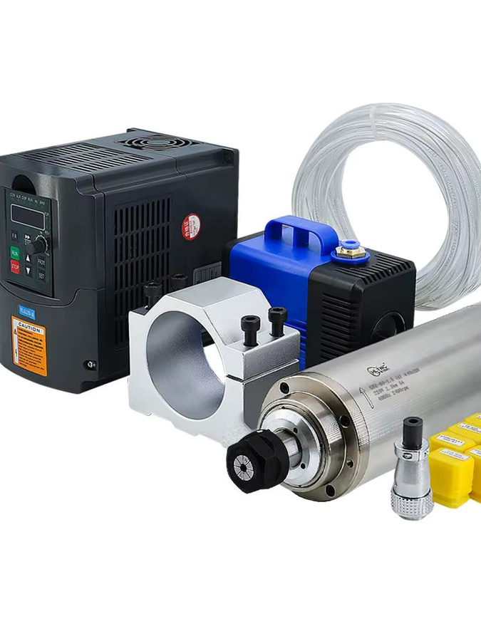 HLTNC Spindelmotor Set mit 2,2KW, 24000 U/min, wassergekühlt, einphasig 220V inklusive Frequenzumrichter, Wasserpumpe, Spannzange und Spindelhalterung, multicolour - Bild 5