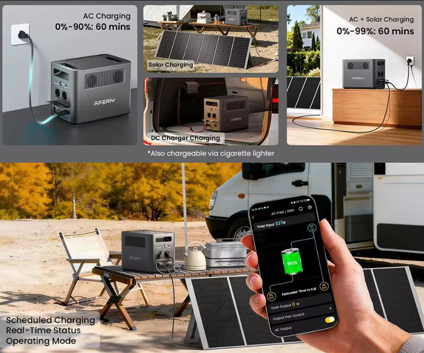 AFERIY P180 Tragbare Powerstation mit 1024Wh Kapazität und 1800W Ausgangsleistung, LiFePO4-Batterie für Outdoor, Camping und Reisen, Schwarz/Grau - Bild 5