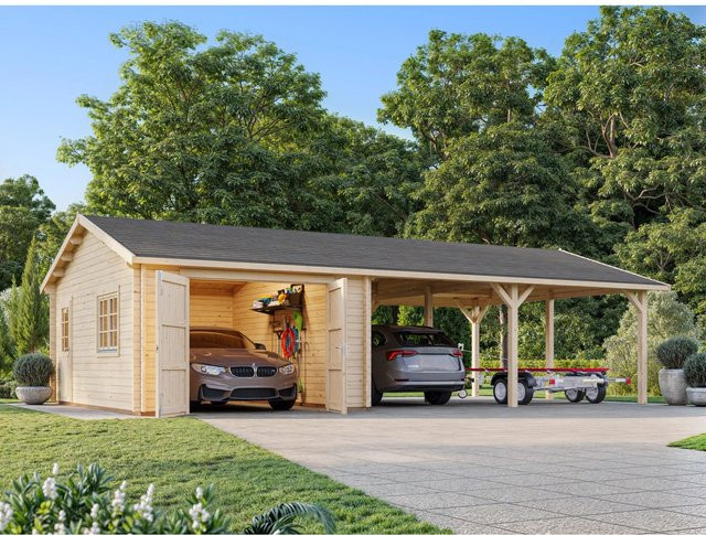 Palmako Garage Roger mit Holztor aus Fichte in Braun, Satteldach, B/T/H: 1006 x 619 x 316 cm - Bild 1
