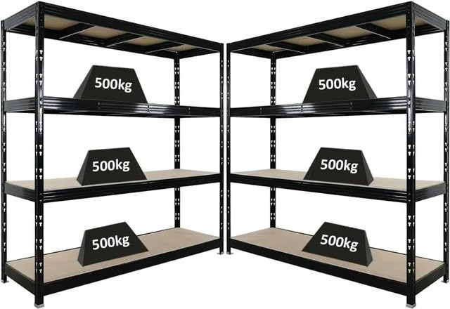 2er Set PROREGAL Rhino Profi Schwerlastregal Schwarz mit 4 verstellbaren Spanplatten-Ebenen, B/H/T: 200 x 200 x 60 cm - Bild 1