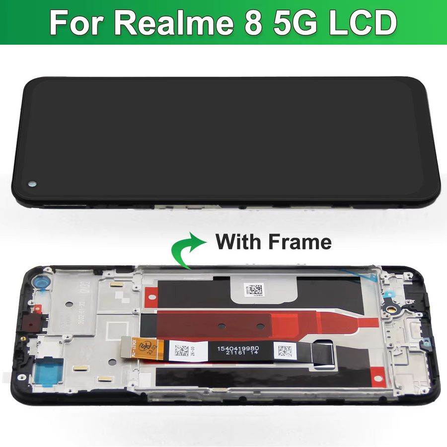 Realme 8 5G RMX3241 Ersatzdisplay mit 6,5 Zoll LCD-Touchscreen-Digitizer-Baugruppe inklusive Rahmen in Schwarz - Bild 4