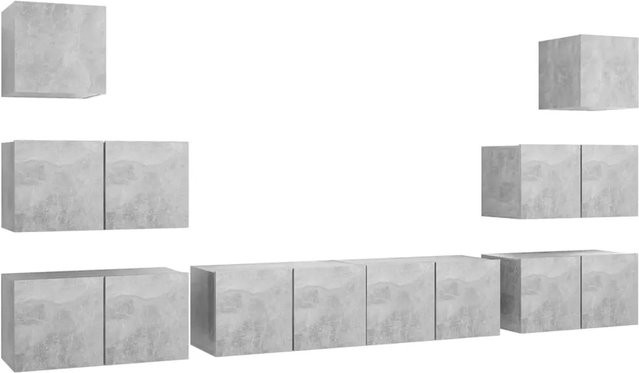 vidaXL 8-tlg. TV-Schrank-Set modern in Betongrau aus Holzwerkstoff, Wandmontage, B/T/H: 6 x 60 x 30 x 30 cm und 2 x 30,5 x 30 x 30 cm - Bild 1