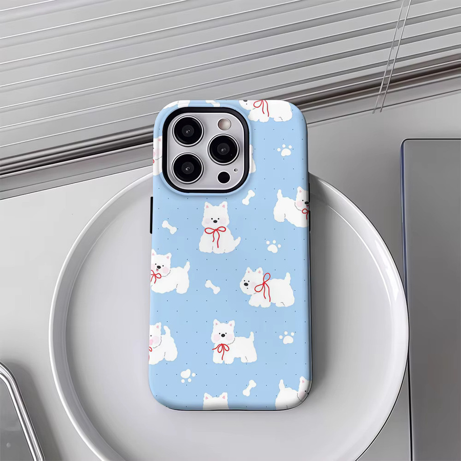 Handyhülle mit blau-weißem Welpen-Design für Apple iPhone 17 16 15 14 13 12 Pro Max Plus mit doppelschichtiger Rückseite - Bild 3