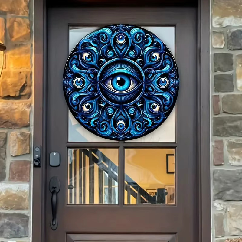 Rundes Vintage-Wandschild von HELLOYOUNG mit Mandala Evil Eye Design in Blau, Durchmesser: 20 cm - Bild 3
