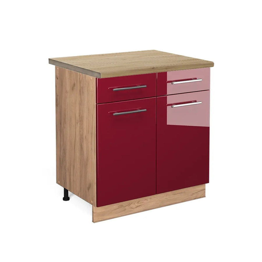 Vicco Küchenunterschrank Fame-Line Bordeaux Hochglanz in Rot und Goldkraft Eiche, B/T/H: 80 x 60 x 82 cm - Bild 2