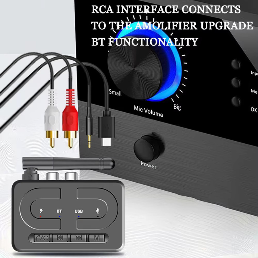 Kebidu Bluetooth 6.0 Audio Receiver Drahtloser Musik Adapter mit Mikrofon für Auto und Lautsprecher in Schwarz mit 3,5mm Jack und RCA Anschluss - Bild 4