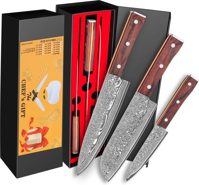 SAEIV 3-teiliges professionelles Küchenmesser-Set mit Kochmesser, Santoku-Messer und Mehrzweckmesser inklusive Geschenkbox - Bild 1