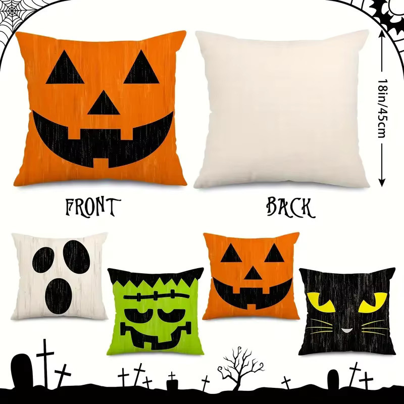 Halloween Kissenbezug mit Charakter-Ausdrücken für Sofa und Couch, Mehrfarbig, Breite: 45,72 cm, Breite: 45,72 cm - Bild 2