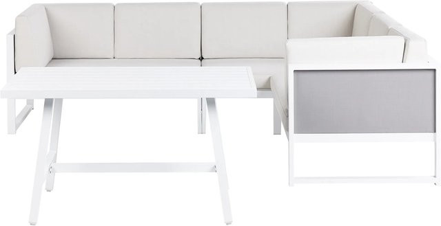 Beliani Lounge Set CASTELLA/FRATTE in Cremeweiß mit Eckelement, Outdoor-Couchtisch und wetterfesten Polstern aus Aluminium und Polyester - Bild 1