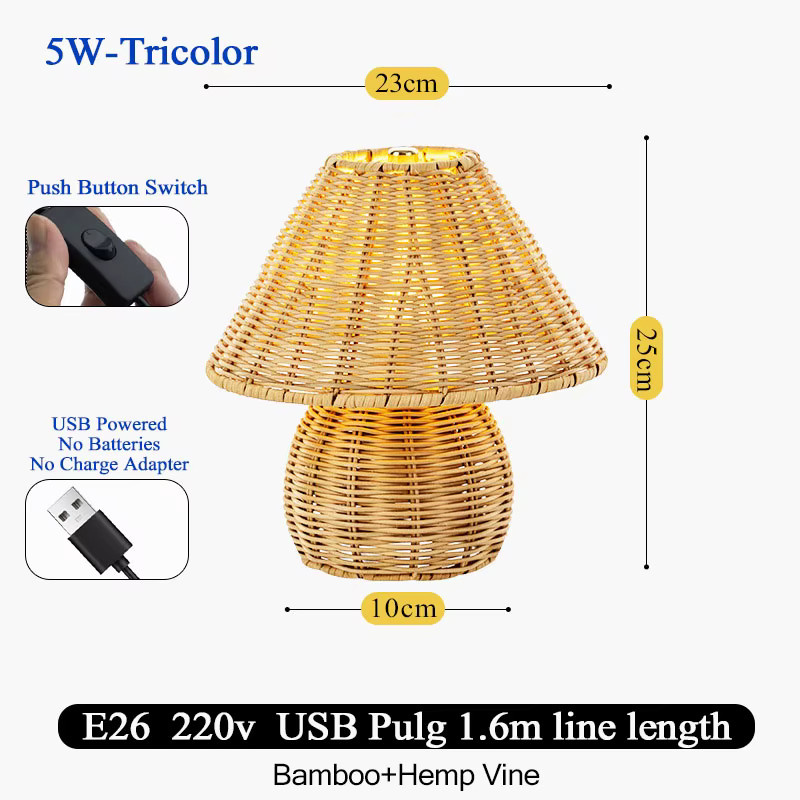 LINCCW Bambus Tischlampe Retro mit USB-Anschluss in Braun für Wohnzimmer und Leseecken - Bild 6