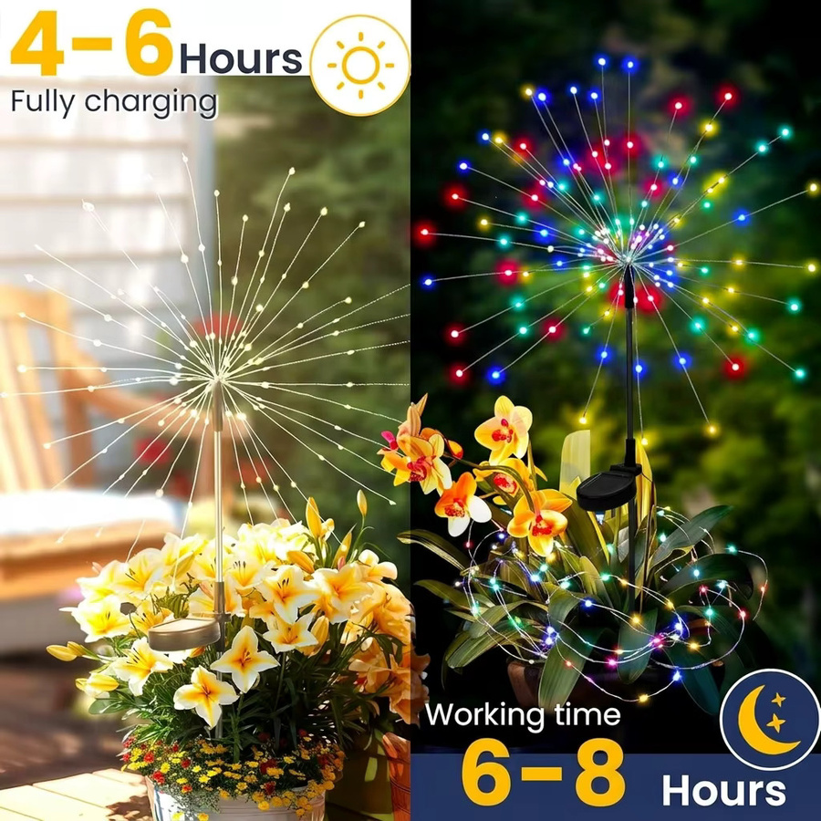 GHUSTAR 4er Set Solar-Gartenleuchten mit 200 RGB LED Feuerwerks-Effekt, wasserdichte Mehrfarben Außenbeleuchtung für Garten und Terrasse, Schwarz - Bild 3