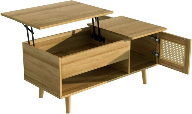 okwish Couchtisch mit anhebbarer Tischplatte und Rattan-Türen in Natur, B/T: 103 x 50 cm - Bild 1