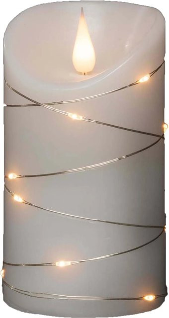Konstsmide LED-Echtwachskerze Weiß mit 3D-Flammen-Effekt und Timer, Durchmesser: 7,5 cm, Höhe: 13,5 cm - Bild 1