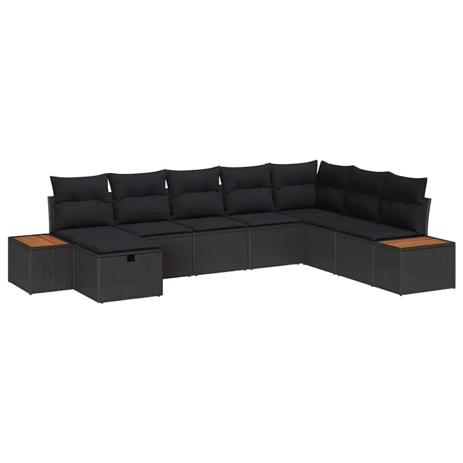 vidaXL 8-teiliges Garten-Sofa-Set in Schwarz aus Poly Rattan mit Kissen und Ottoman für Terrasse und Balkon - Bild 2