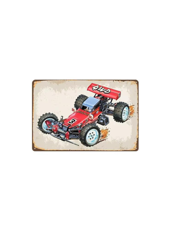 Tamiya Hot Shot Buggy Vintage RC Car Metall-Poster, B: 20,0 cm, H: 14,0 cm - Bild 2