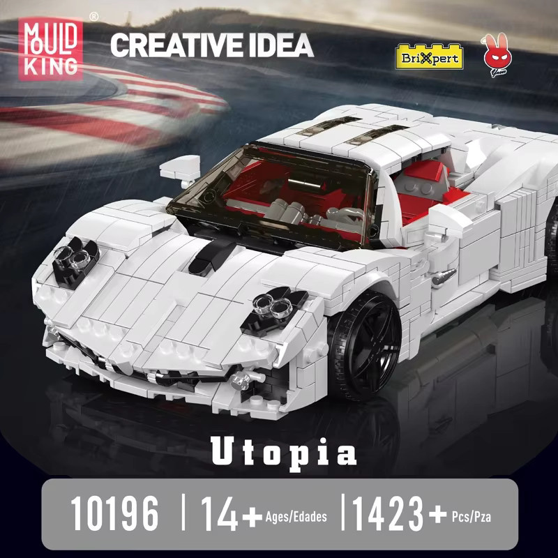 Mould King 10196 White Utopia Super Car MOC Baustein Montageautomodell in Weiß - Bild 2