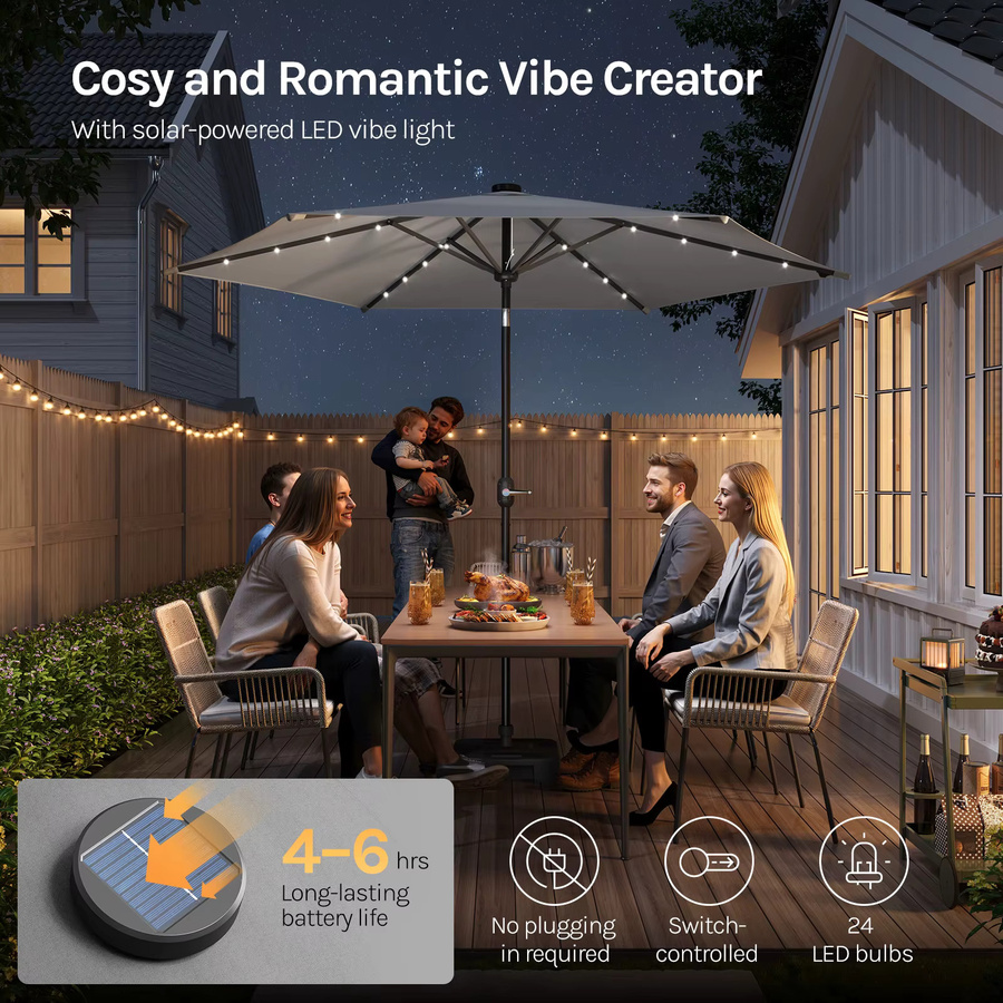 WOLTU Gartenschirm mit LED-Solarbeleuchtung in Beige mit UV-Schutz 50+ und Abdeckung für Balkon und Terrasse - Bild 2