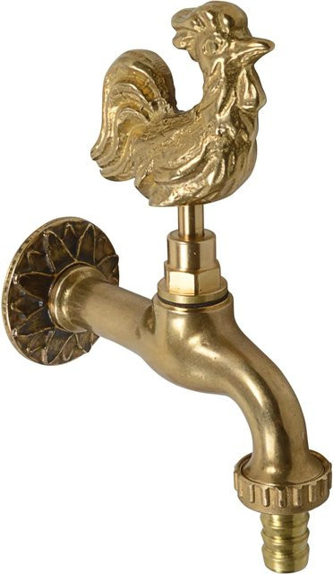 Kirchhoff Auslaufventil mit Gockelgriff aus Messing in Gold/Brüniert mit 1/2 Zoll AG und 1/2 Zoll T - Bild 1