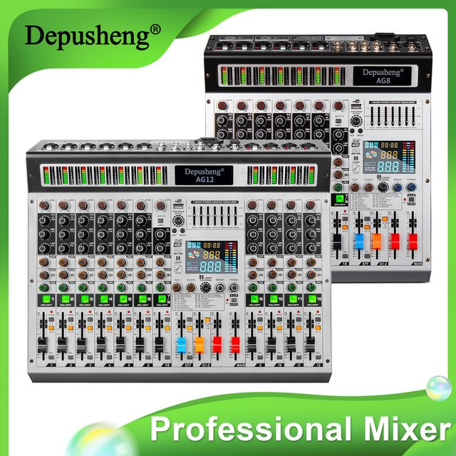 Depusheng AG Professioneller Audiomixer 99DS mit 8/12 Kanälen, MP3-Player, USB-Aufnahme und 2 AUX-Schnittstellen - Bild 1