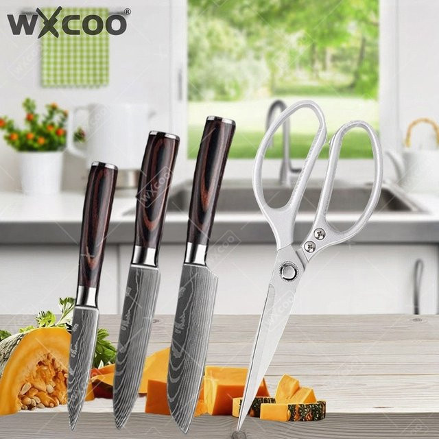 WXCOO Professionelles Küchenmesser-Set mit Santoku-Messer, Fleischbeil und Hühnerknochen-Schere - Bild 1