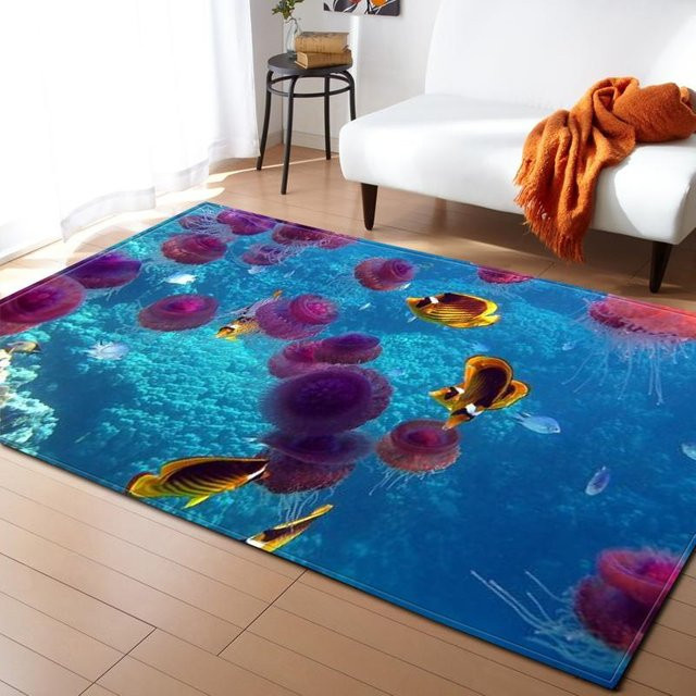 Karpetti 3D Teppich mit Ozean-Korallen- und Fisch-Motiv für Kinderzimmer, Wohnzimmer oder Küche, Mehrfarbig, B: 160 cm, T: 200 cm - Bild 1