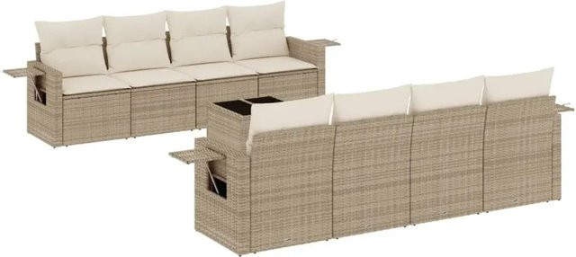vidaXL 9-tlg. Garten-Sofagarnitur aus Poly-Rattan in Beige mit Kissen und Gartentisch - Bild 1