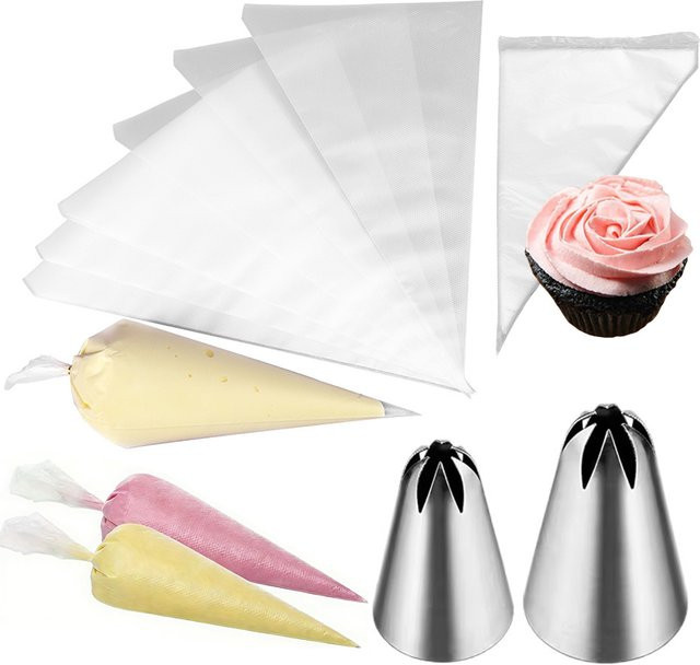 ZYF Gebäck-Zubehör-Set mit transparenten Einweg-Spritzbeuteln und Edelstahl-Spritzdüsen für Kuchen, Sahne und Brot - Bild 1